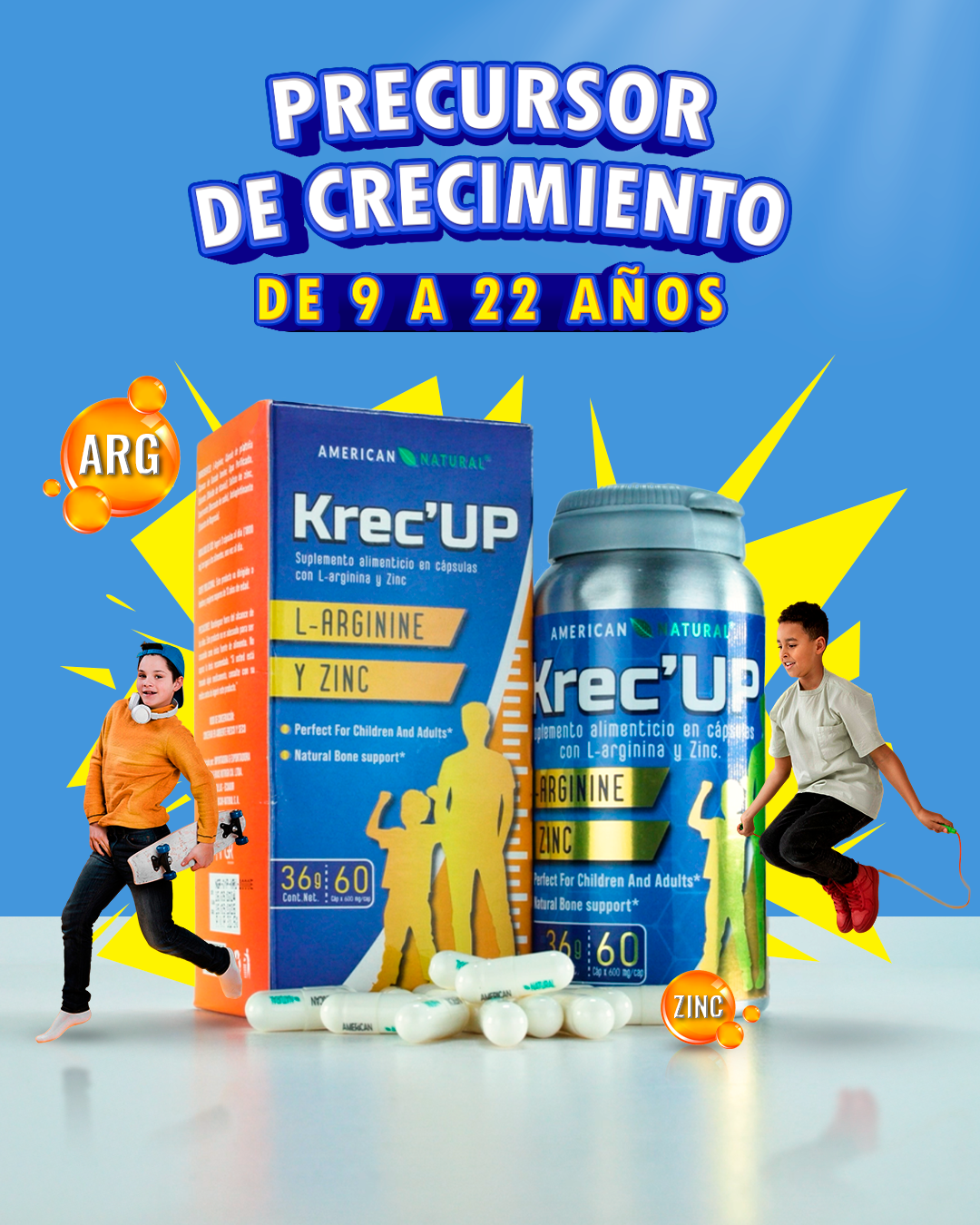 🌟 Krec’UP ORIGINAL – Crecimiento Real y Seguro para Tus Hijos (L-Arginina + Zinc)